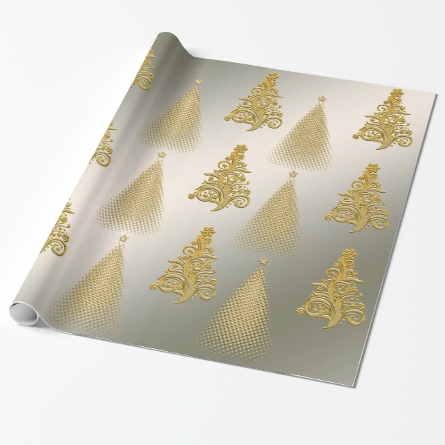 Papier Cadeau Arbre de Noël en or et en argent (Déroulé)