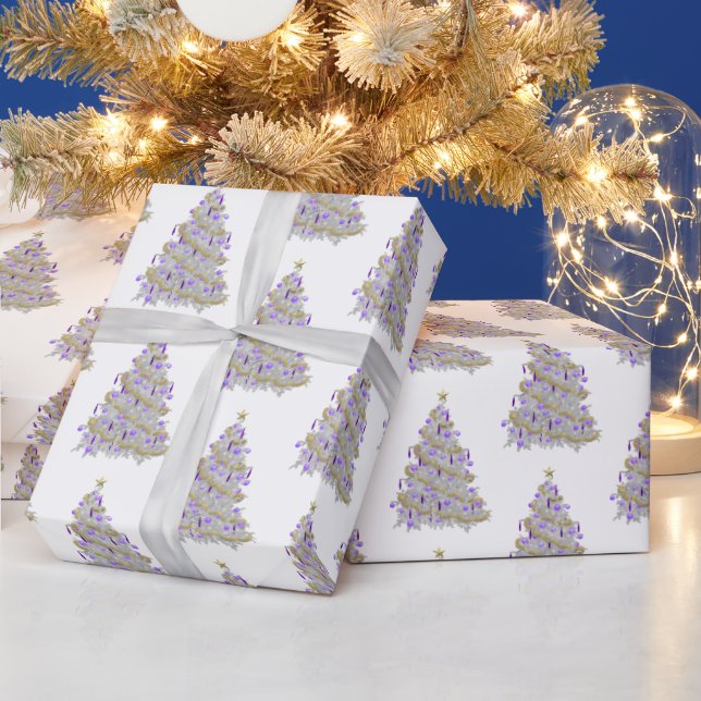 Papier Cadeau Arbre de Noël en or et pourpre (Vacances)