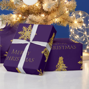 Papier Cadeau Arbre de Noël en or flocon de neige sur emballage