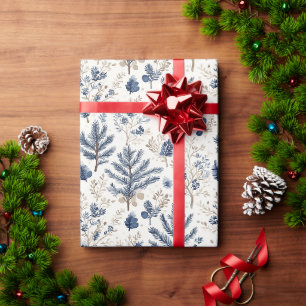 Papier Cadeau Arbre de Noël en pin bleu crème