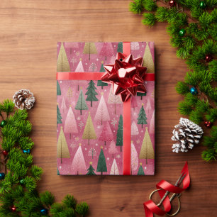 Papier Cadeau Arbre de Noël enneigé blanc et or