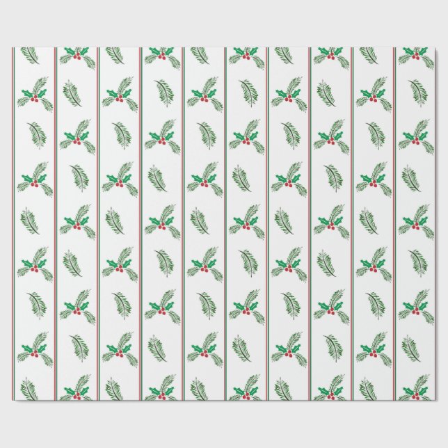 Papier Cadeau Arbre de Noël et baies à rayures (Couture)