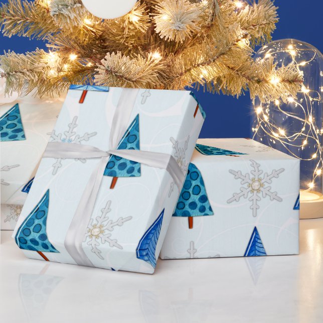 Papier Cadeau Arbre de Noël et bijoux à flocons de neige (Vacances)