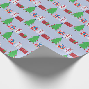 Papier Cadeau Arbre de Noël et cadeaux en bleu clair