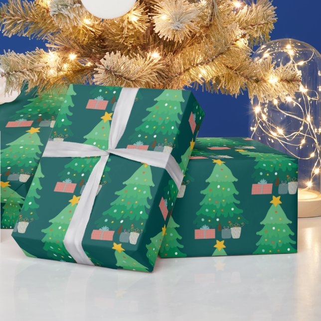 Papier Cadeau Arbre de Noël et cadeaux Graphique de Whimsical (Vacances)