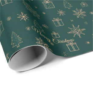 Papier Cadeau Arbre De Noël Et Étoile D'Or Vert