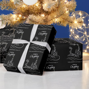 Papier Cadeau Arbre de Noël et Renne Élégants et Modernes Joyeux