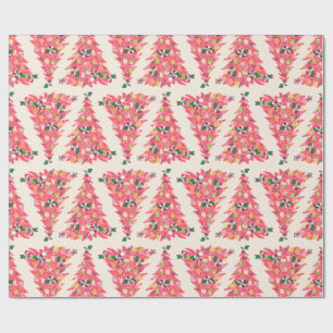 Papier Cadeau arbre de noël festif couleur rétro moderne tendanc
