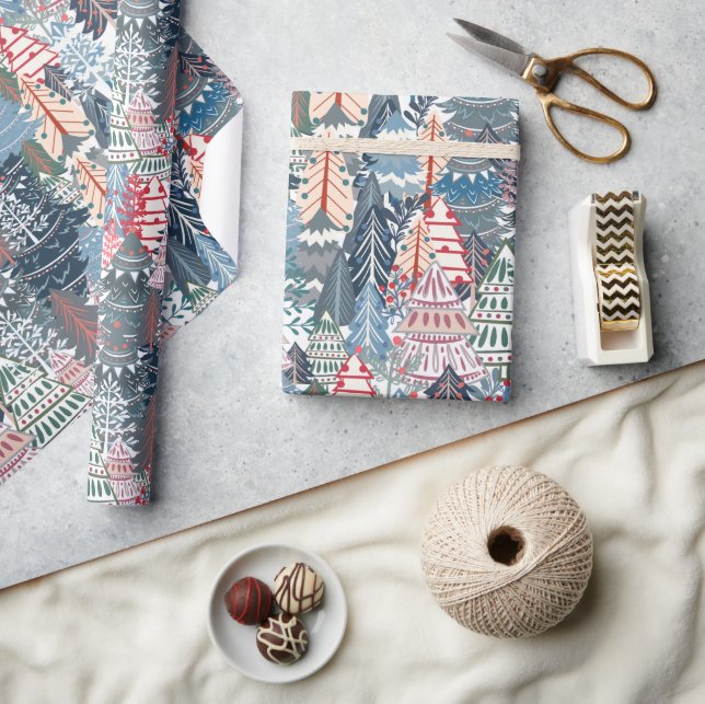 Papier Cadeau Arbre de Noël Festif moderne Vacances d'hiver (Artisanat)