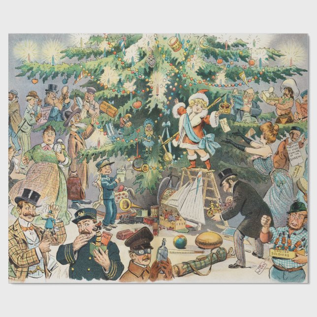 Papier Cadeau Arbre de Noël - Gravure satirique édouardienne - I (Plat)