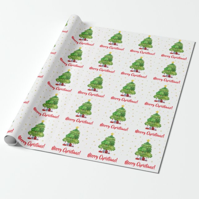Papier cadeau arbre de Noël joyeux rouge et vert (Déroulé)