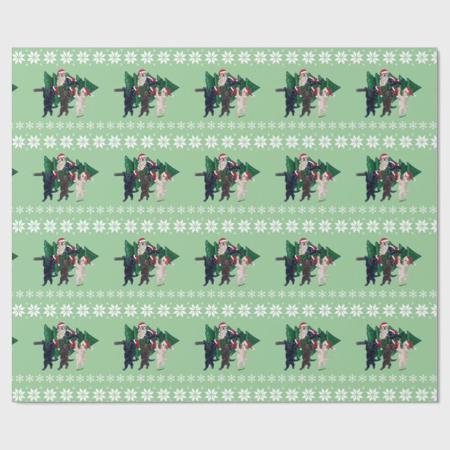 Papier Cadeau Arbre de Noël Labradors dans le domaine de neige (Plat)