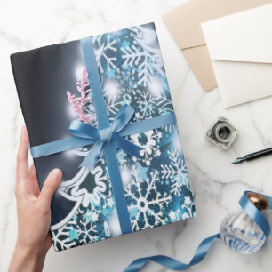 Papier Cadeau Arbre de Noël lumineux, Flammes de neige blanches,