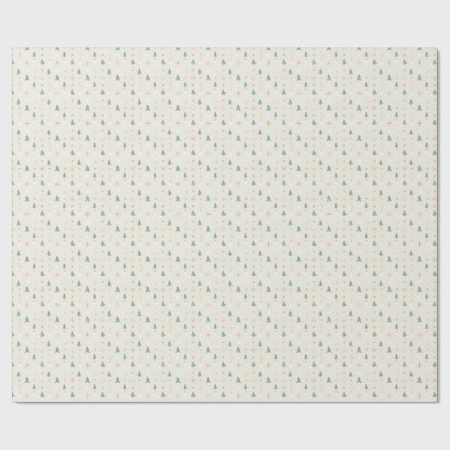 Papier Cadeau Arbre de Noël moderne à l'aquarelle vert pin (Plat)