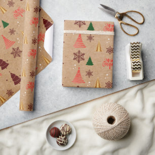 Papier Cadeau Arbre de Noël moderne et flocons de neige Cadeau