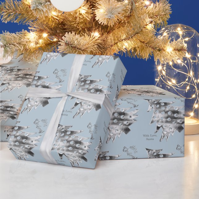 Papier Cadeau Arbre de Noël moderne Motif élégant Pastel Blue (Vacances)