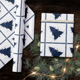 Papier Cadeau Arbre de Noël Moody   Classy Dark Navy Bleu