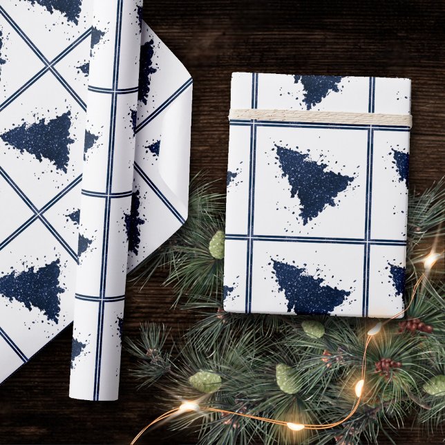 Papier Cadeau Arbre de Noël Moody | Classy Dark Navy Bleu (Créateur téléchargé)