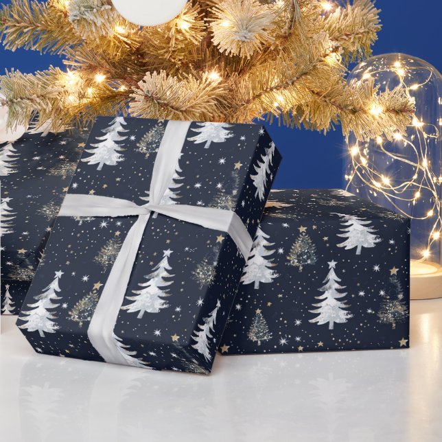 Papier Cadeau Arbre De Noël Motif Avec Étoiles Or Et Argent (Vacances)