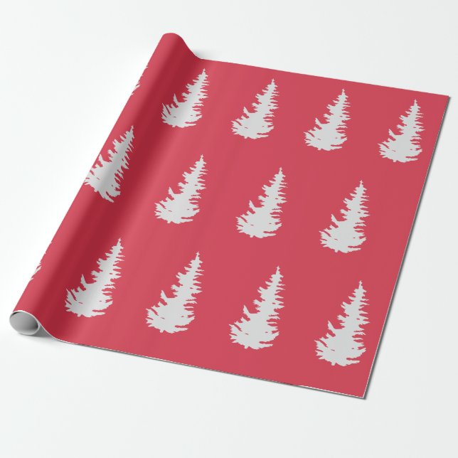 Papier Cadeau Arbre de Noël Motif Élégant cadeau blanc rouge (Déroulé)