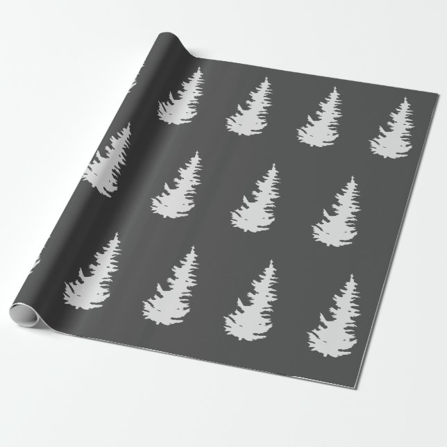 Papier Cadeau Arbre de Noël Motif Élégant cadeau noir blanc (Déroulé)