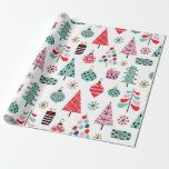 Papier Cadeau Arbre de Noël. Motif moderne bleu, rouge et rose<br><div class="desc">Papier d'emballage motif de Noël bleu,  rouge et rose.</div>