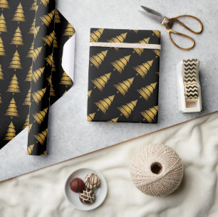 Papier Cadeau Arbre de Noël noir doré moderne