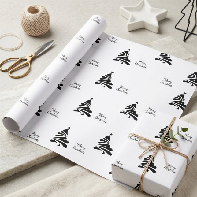 Papier cadeau arbre de Noël noir et blanc (Créateur téléchargé)
