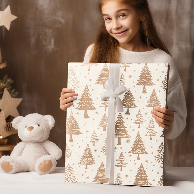 Papier Cadeau Arbre De Noël Noir Et Crème Moderne (Créateur téléchargé)
