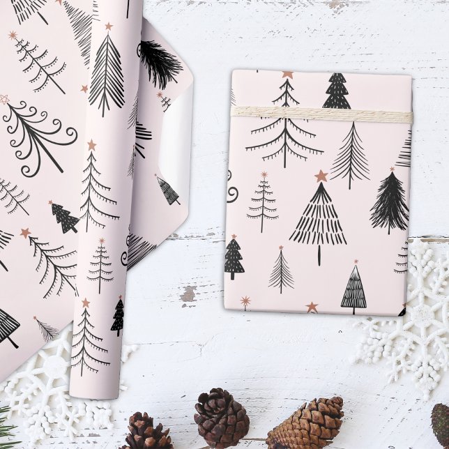Papier Cadeau Arbre de Noël noir et rose (Créateur téléchargé)