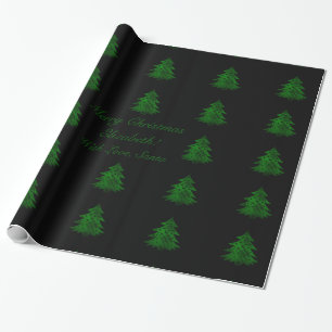 Papier Cadeau Arbre de Noël noir et vert Motif Ajouter du texte