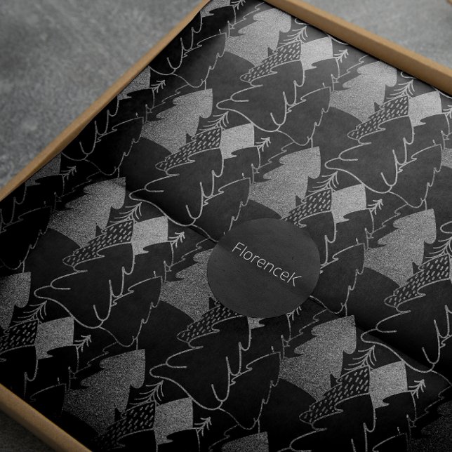 Papier Cadeau Arbre de Noël Noir gris argenté Parties scintillan (Christmas Tree Black Silver Gray Fancy Glitter Wrapping Paper)