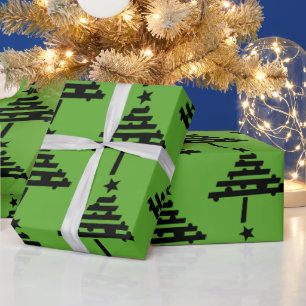 Papier Cadeau Arbre de Noël noir Motif vert