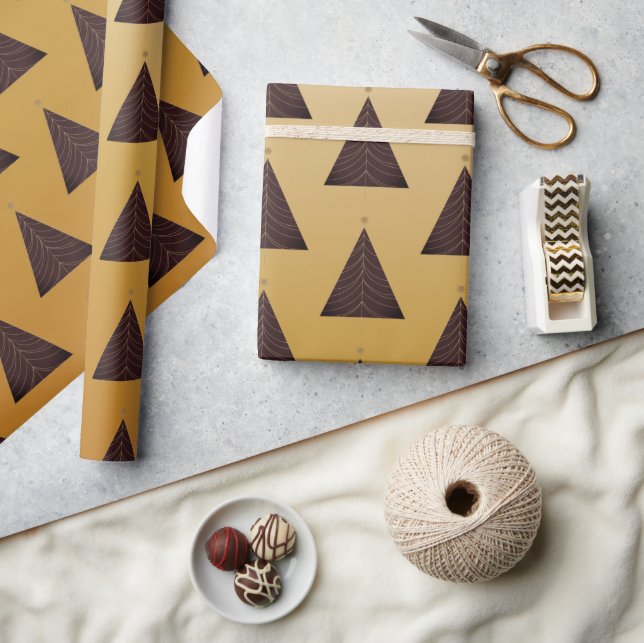 Papier Cadeau Arbre de Noël noir, or jaune (Artisanat)