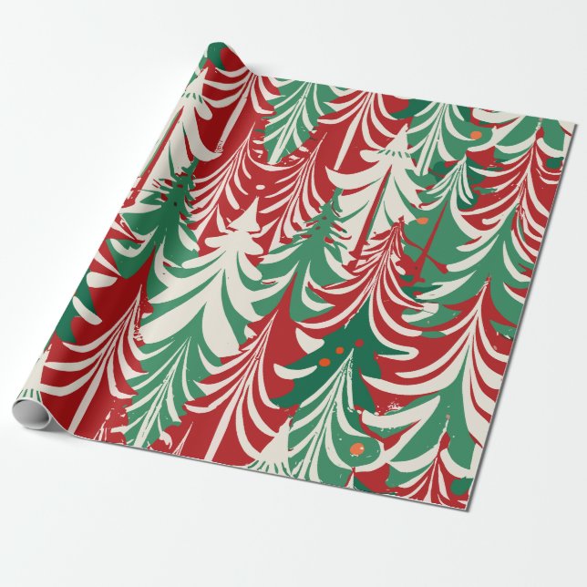 Papier Cadeau Arbre de Noël Papier d'emballage Motif moderne (Déroulé)