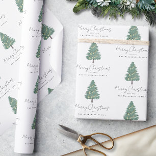 Papier Cadeau Arbre de Noël personnalisé élégant à l'aquarelle