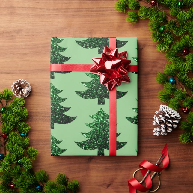 Papier Cadeau Arbre de Noël pétillant motif sauge vert (Cadeau de vacances)
