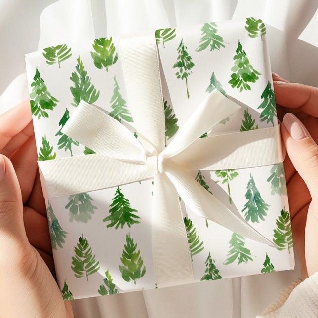 Papier Cadeau Arbre de Noël pin aquarelle (Créateur téléchargé)