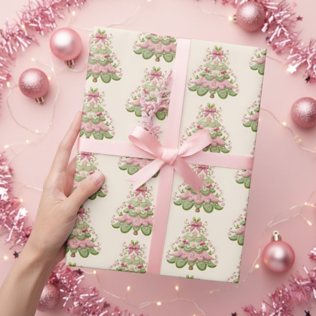 Papier Cadeau Arbre de Noël Pink Preppy (Créateur téléchargé)