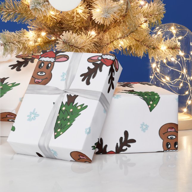 Papier Cadeau Arbre de Noël Pluie de cerfs Hiver Chapeau de Père (Vacances)