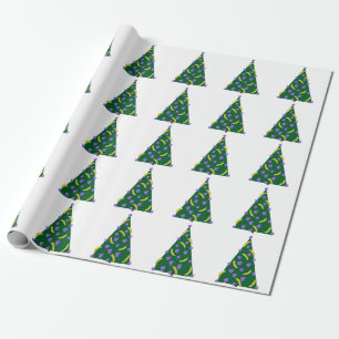 Papier Cadeau Arbre de Noël Pop Art avec pommes et bananes