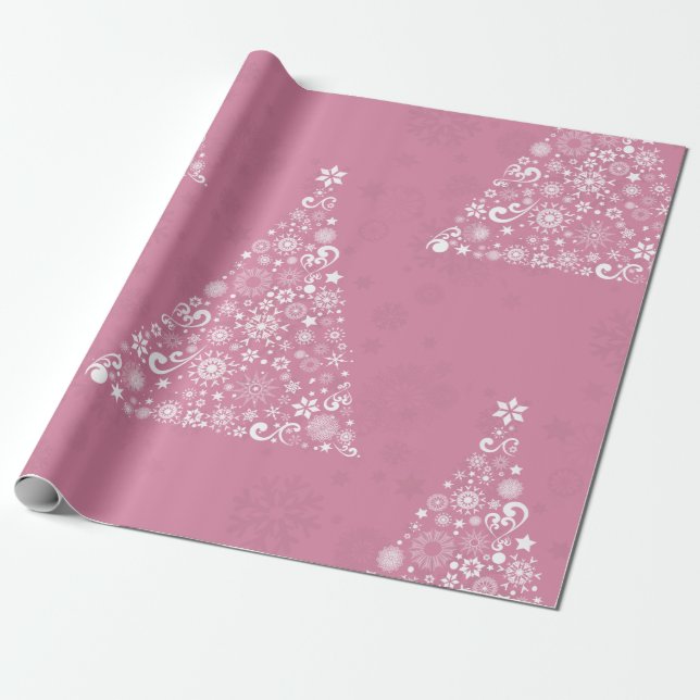 Papier Cadeau arbre de Noël rose (Déroulé)