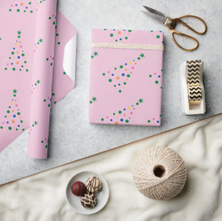 Papier Cadeau Arbre de Noël rose moderne