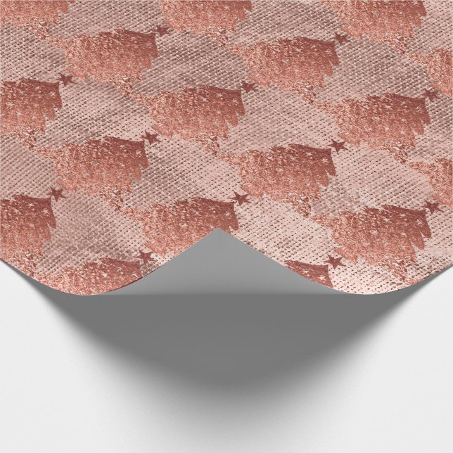 Papier Cadeau Arbre de Noël rose or cuivre or lin (Coin)