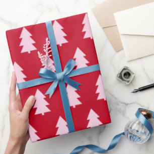 Papier Cadeau Arbre de Noël rose rouge foncé