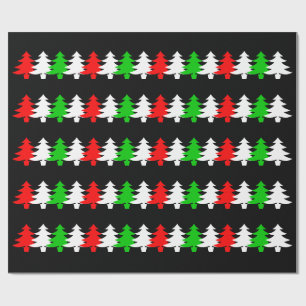 Papier Cadeau Arbre de Noël rouge, blanc, vert Icônes Motif