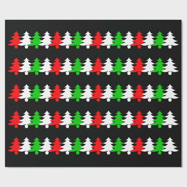 Papier Cadeau Arbre de Noël rouge, blanc, vert Icônes Motif (Plat)