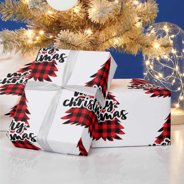 Papier Cadeau Arbre de Noël rouge et noir (Vacances)