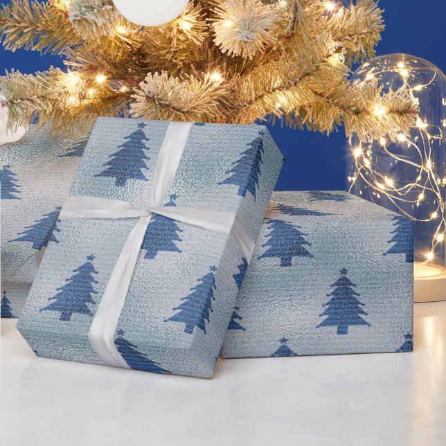 Papier Cadeau Arbre de Noël Silencieux Bleu Clair (Vacances)