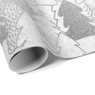Papier Cadeau Arbre de Noël Silver Grey Fancy Parties scintillan